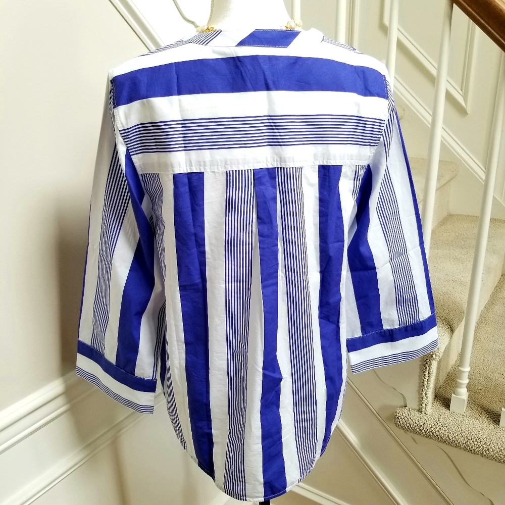 🆕️ J CREW Button-front Cotton Poplin Tunic Blue - Picture 3 of 4